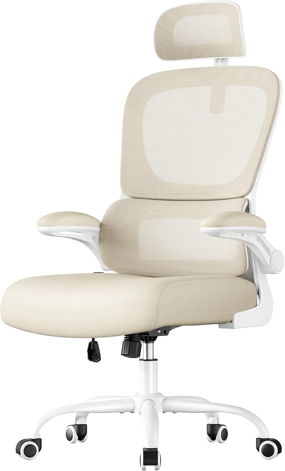 Chaise Bureau Ergonomique Beige avec Accoudoirs Rabattables (La Douce)